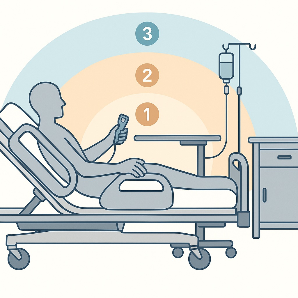 人間工学101 病院用ベッド家具の高さ、リーチゾーン、グリップポイント