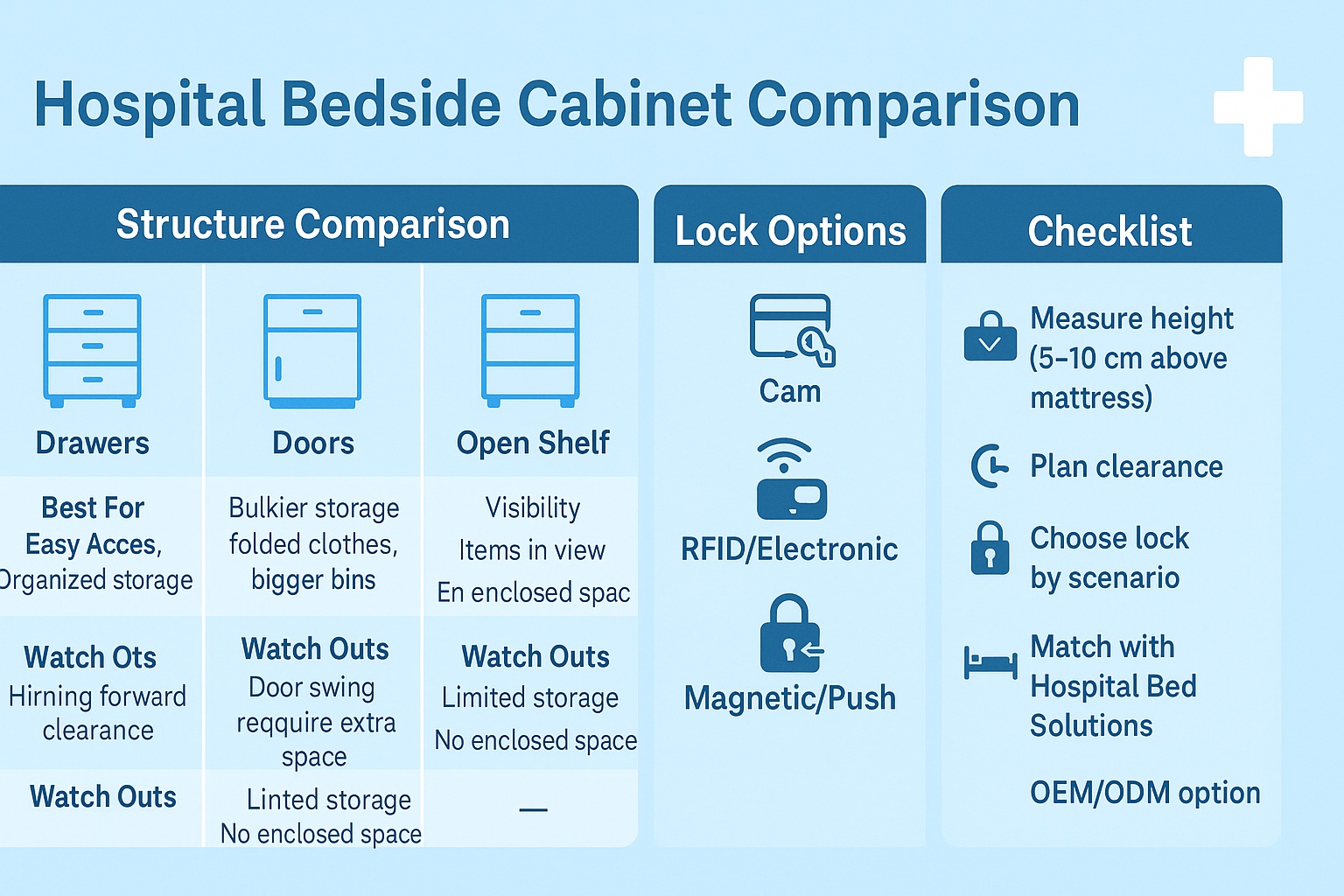 Hospital Bedside Cabinet Buying Guide Drawers, Doors, and Lock Types