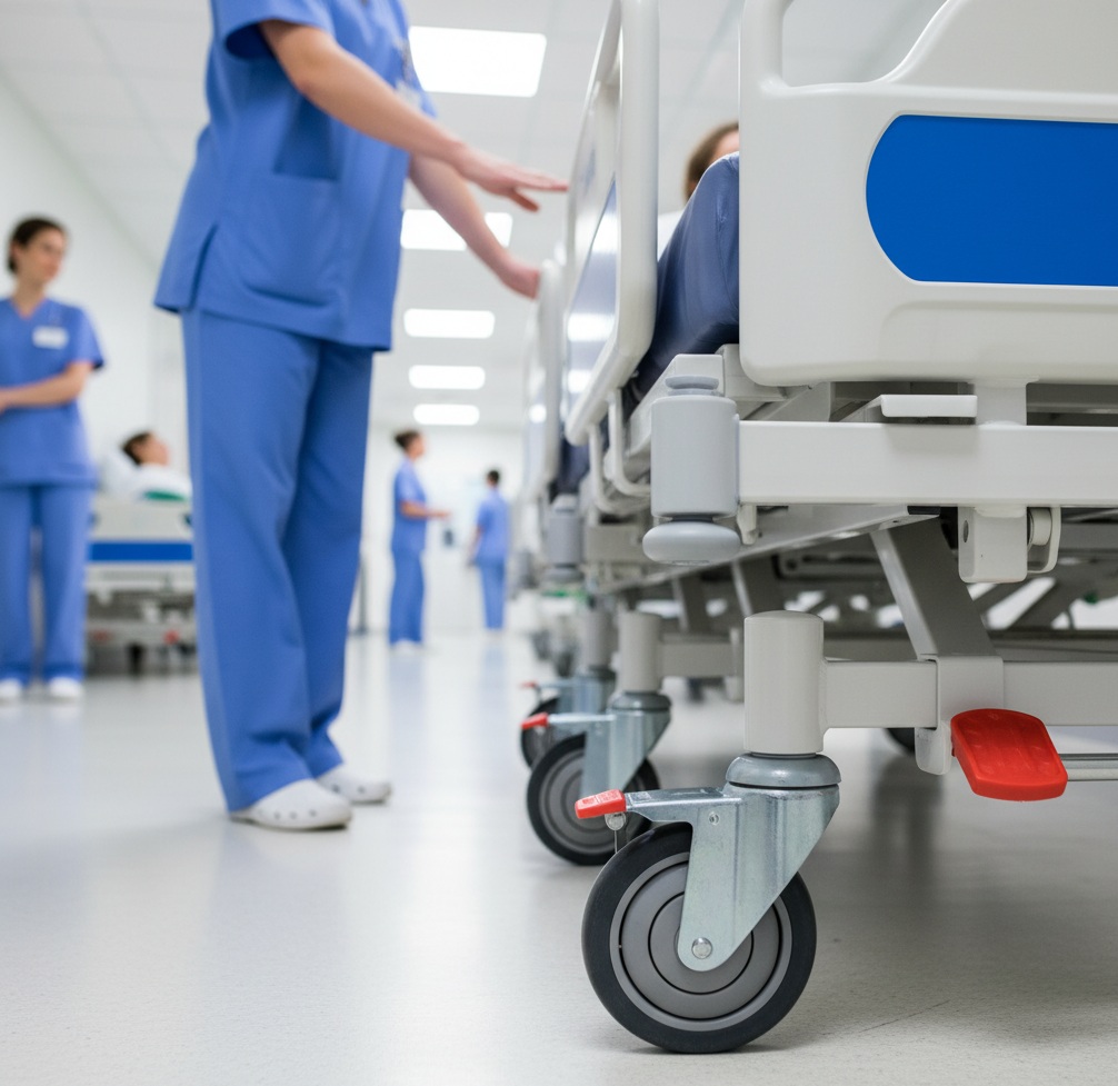 Ruote per letti ospedalieri con meccanismi di bloccaggio per la sicurezza 6