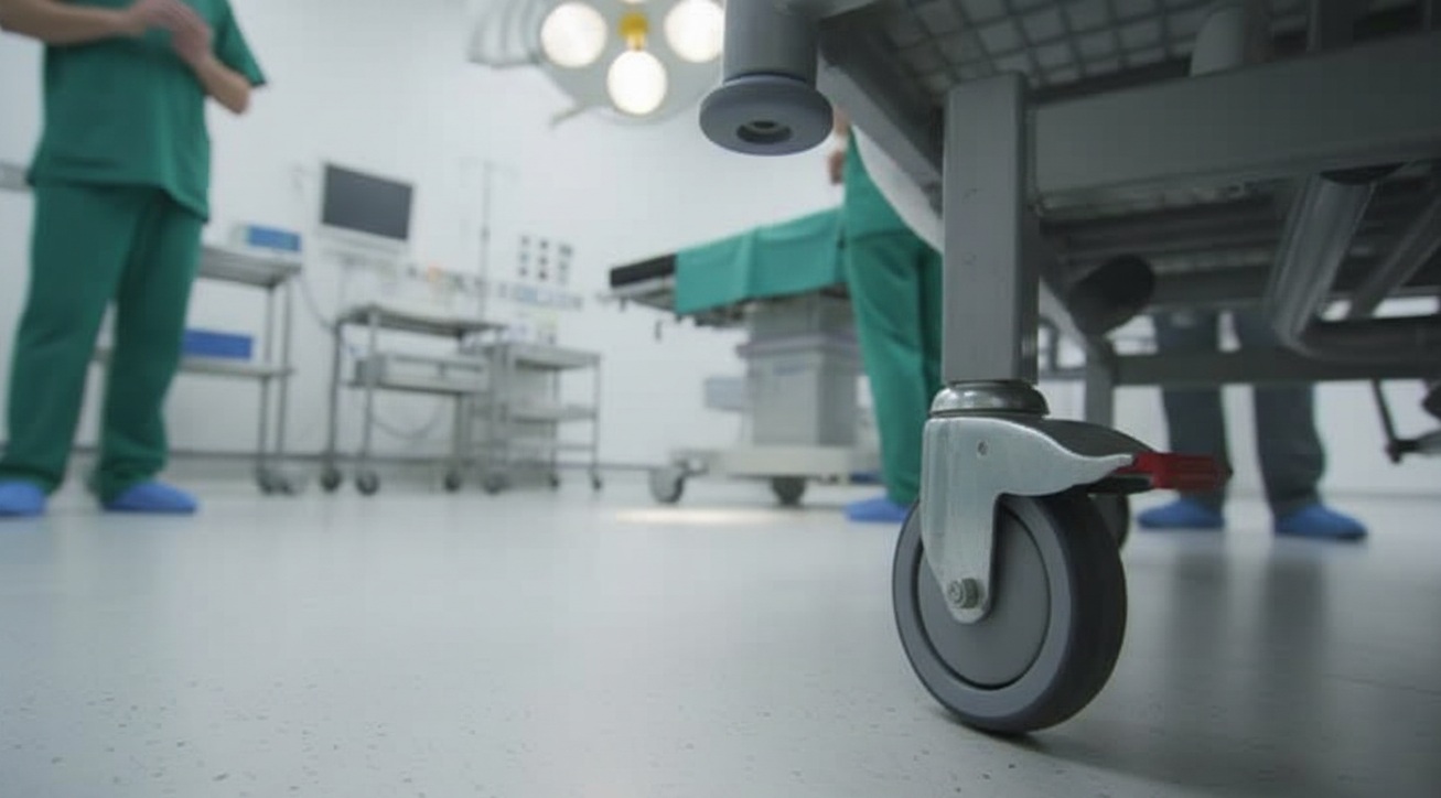 Ruote per letti ospedalieri con meccanismi di bloccaggio per la sicurezza