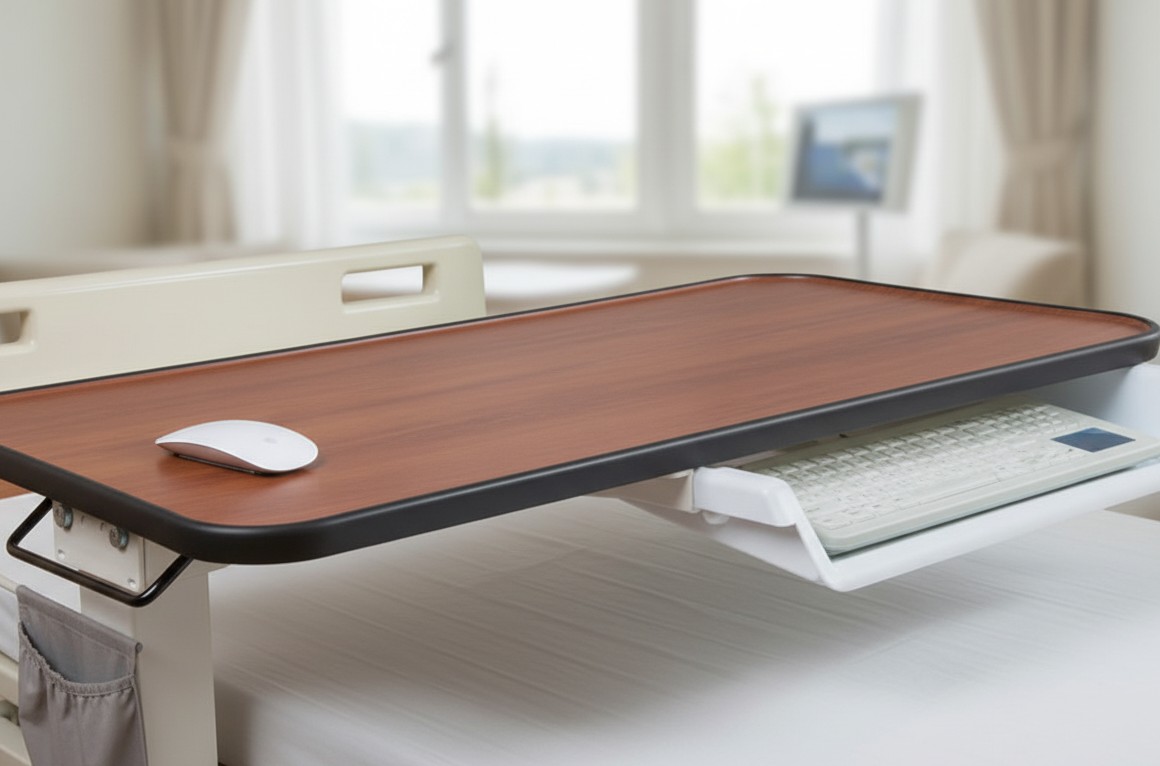 Papan meja di atas tempat tidur rumah sakit dengan desain ergonomis 5